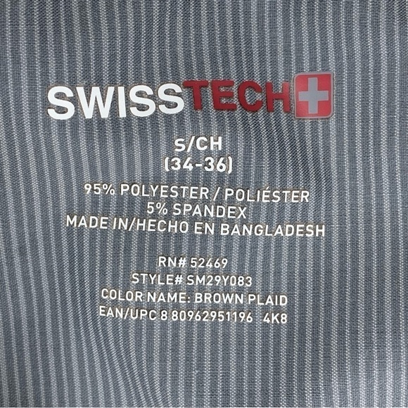 Swiss Tech Mens Small Beige Brown Plaid Short Sleeve Snap Button Western - Picture 6 of 10